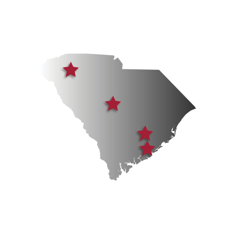 Map of South Carolina with infusion center locations marked