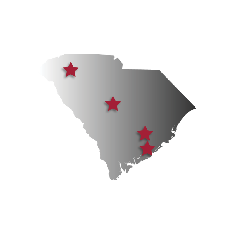 Map of South Carolina with infusion center locations marked